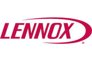 Lennox logo in red text, with a red swoosh; on white background.