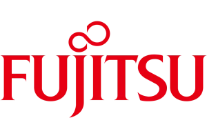 Fujitsu logo in red; the word "FUJITSU" with an infinity symbol above.