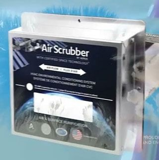 Air Scrubber by Aerus, an HVAC air purification system, in a bright blue setting.