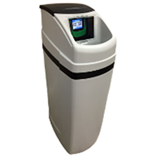 Water softener, light grey and black, with a digital display.