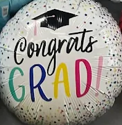 White balloon with “Congrats Grad” text and a black graduation cap icon