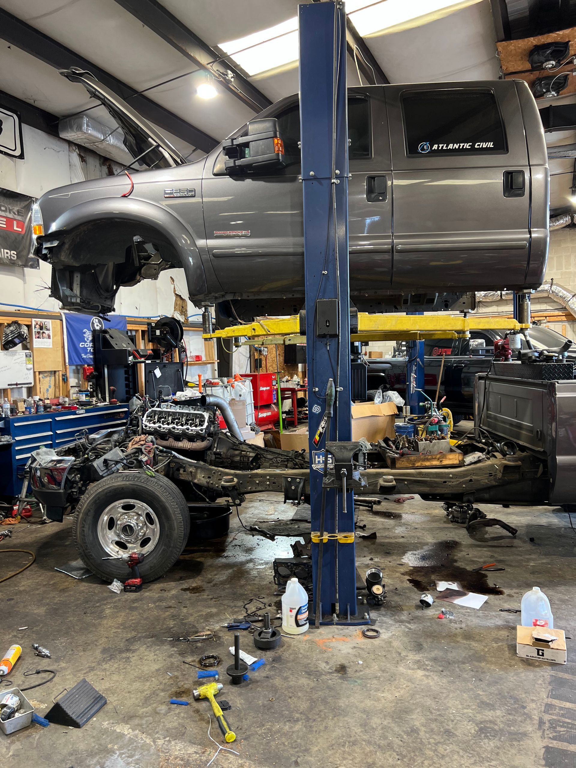 A large truck chassis is separated from its body | Powerstroke Performance & Repairs