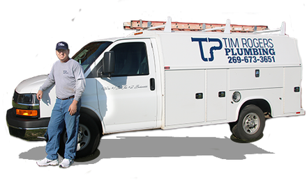 Man standing next to van — Allegan, MI — Tim Rogers Plumbing LLC
