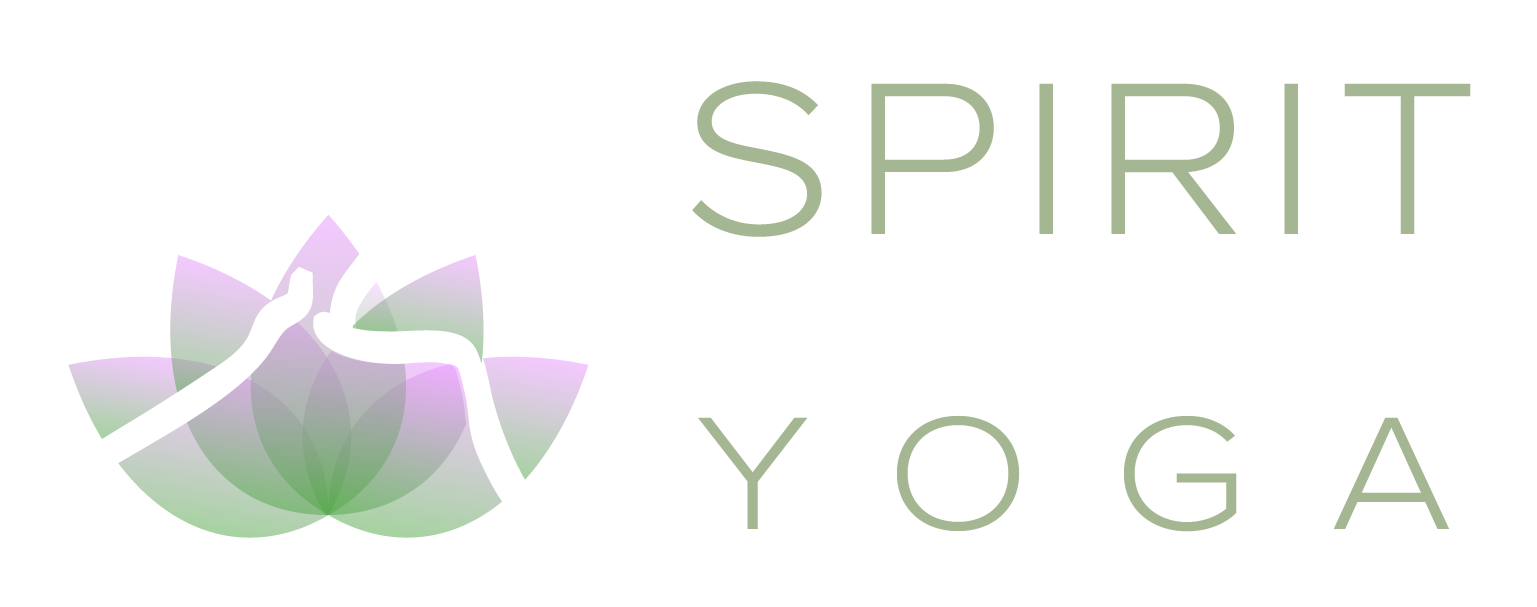 A logo for spirit yoga with a lotus flower on a white background.