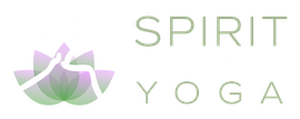 A logo for spirit yoga with a lotus flower on a white background.