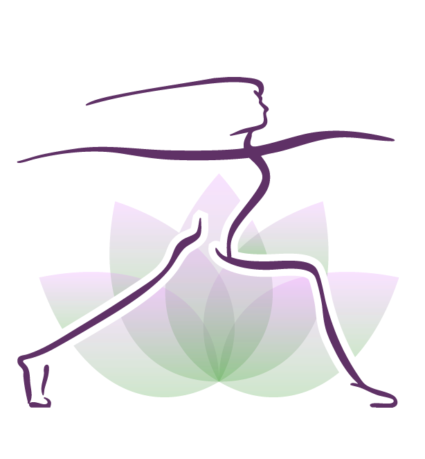 A drawing of a woman in a yoga pose with a lotus flower in the background