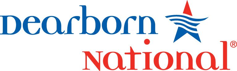 A dearborn national logo with a red white and blue star