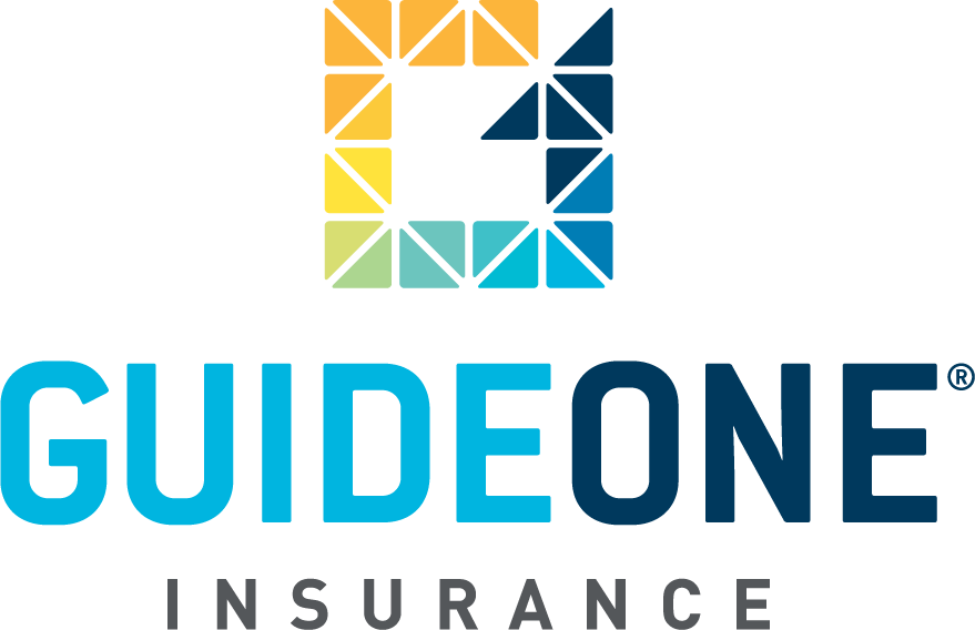 The logo for guideone insurance has a triangle in the middle of it.