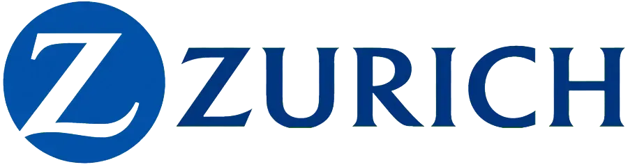 A blue and white logo for zurich on a white background