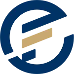 A blue and white circle with a letter e inside of it.