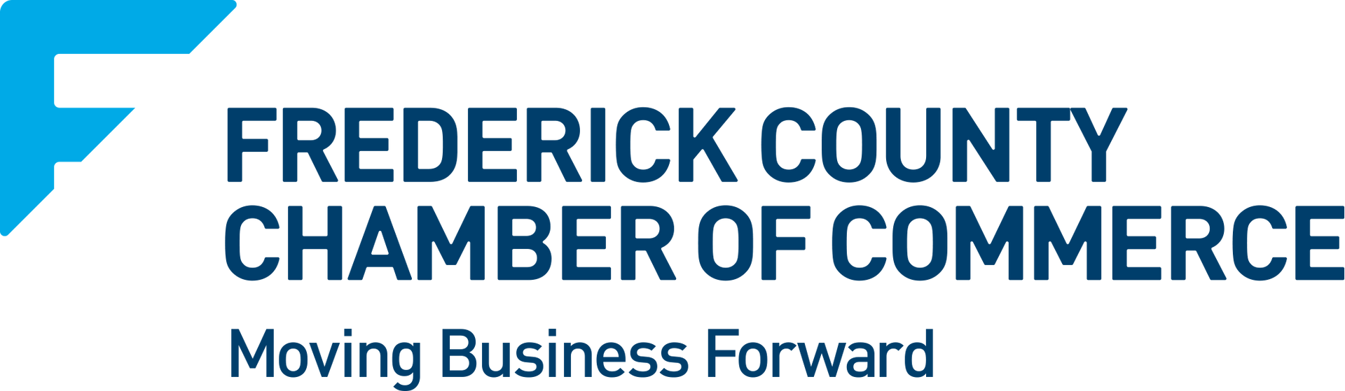 The frederick county chamber of commerce logo is blue and white.