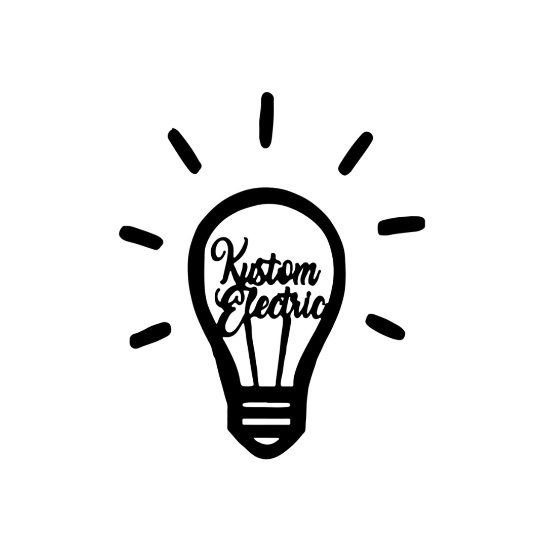A light bulb with the words kustom electric written inside of it.