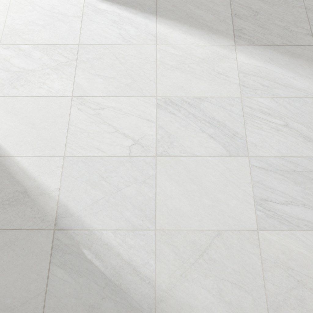 White tiled floor with subtle veining.