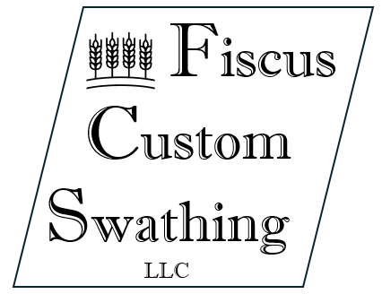 A black and white logo for a company called fiscus custom swathing llc.