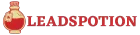 Logo Leadspottion avec icône de bouteille rouge et texte rouge sur fond blanc