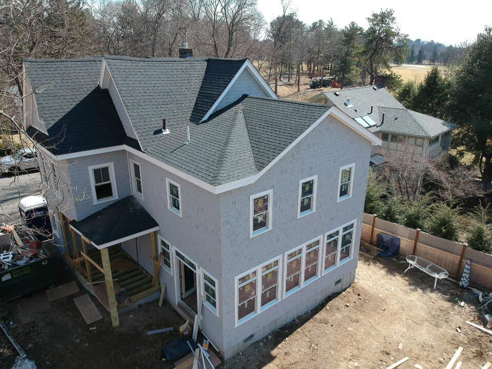 an aerial view of a house that is being built