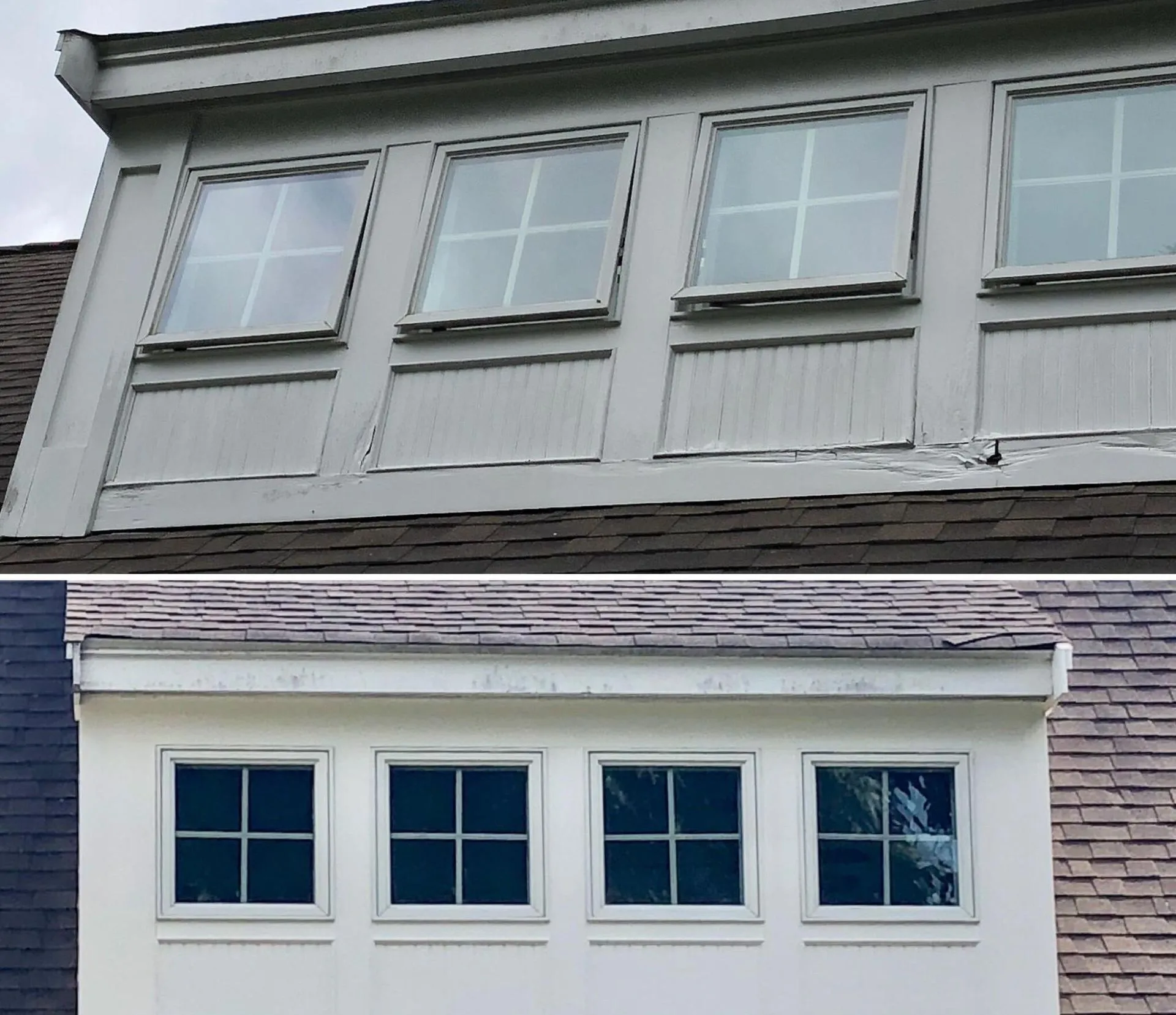 A before and after picture of a window on a house