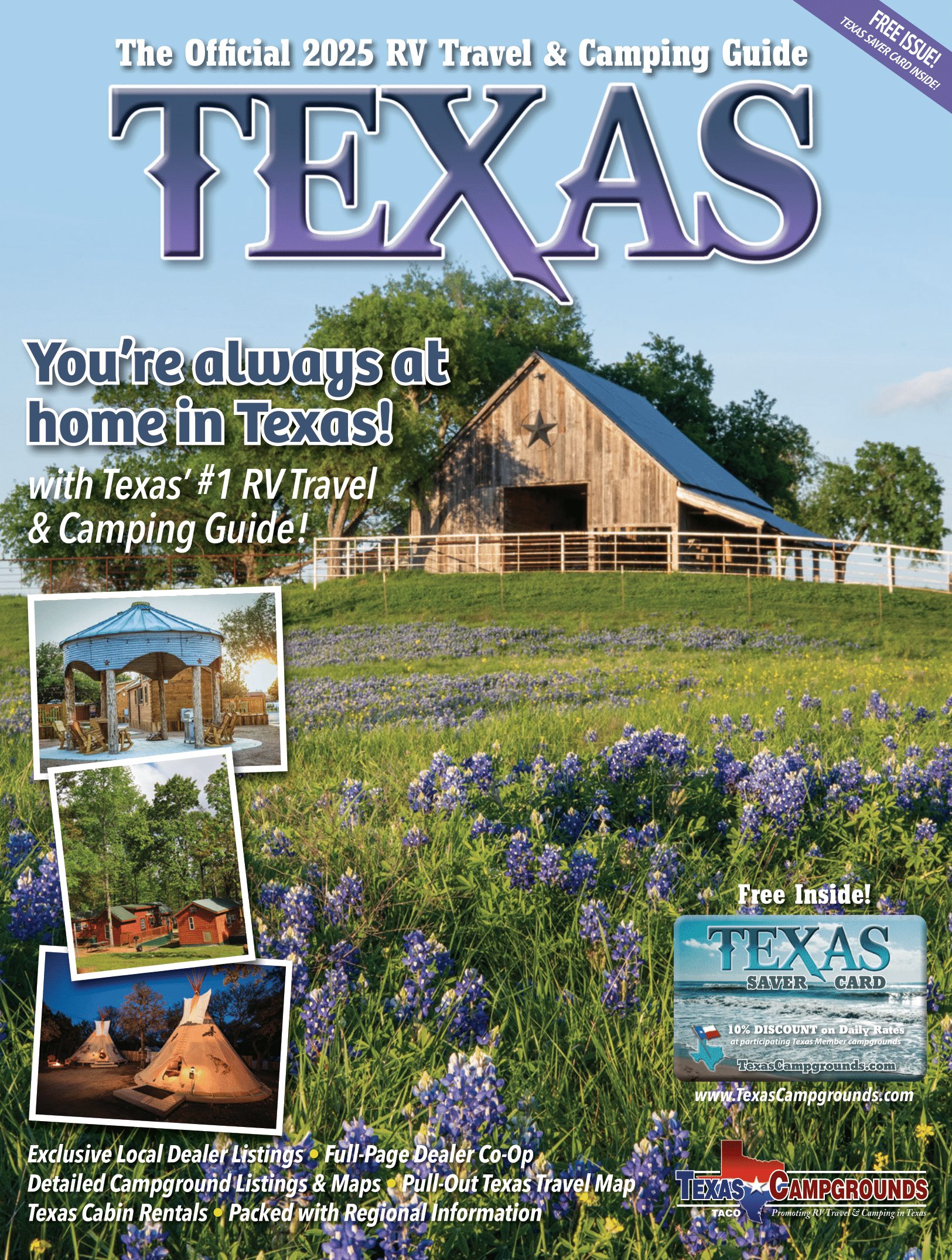 the cover of the texas rv travel and camping guide