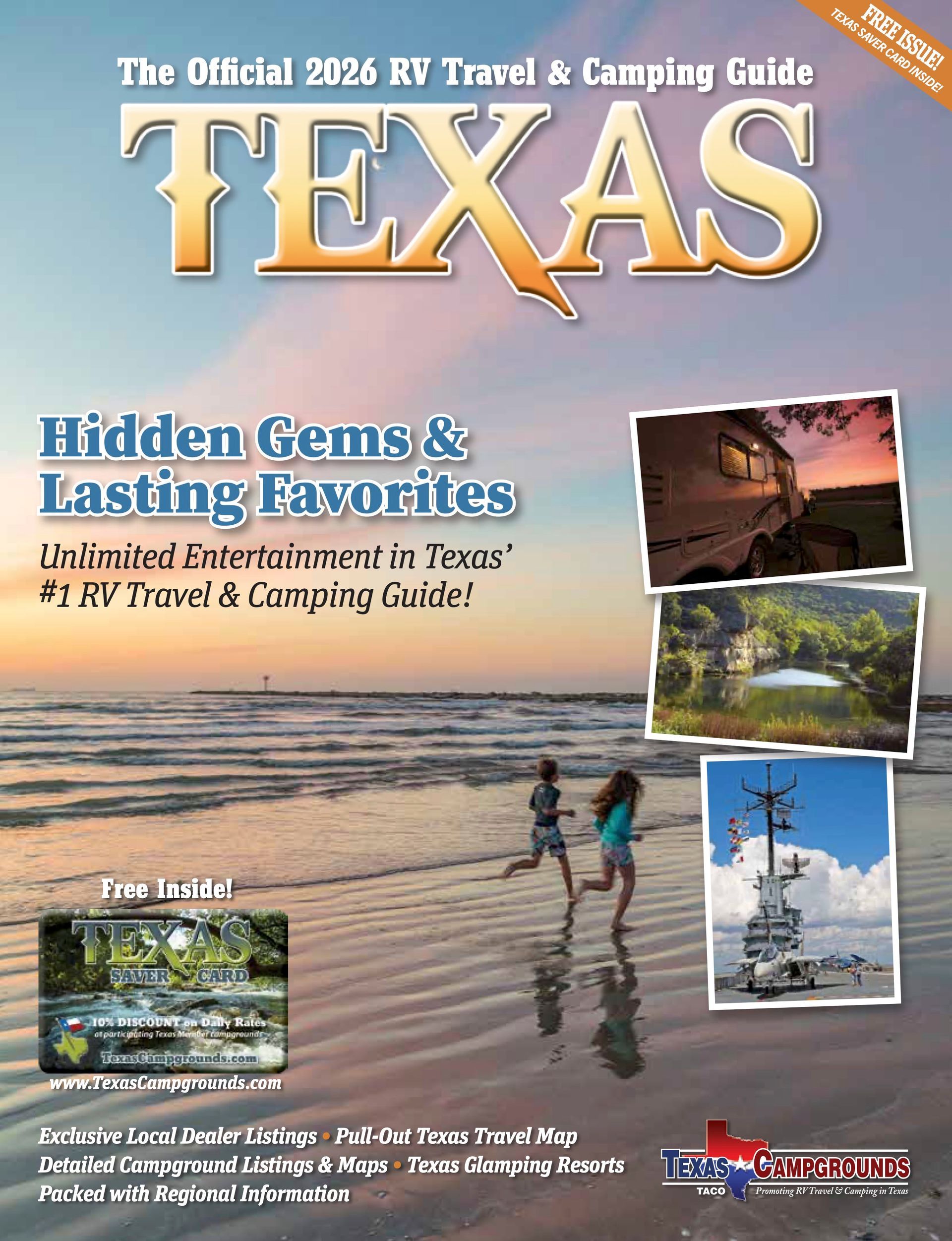 the cover of the texas rv travel and camping guide