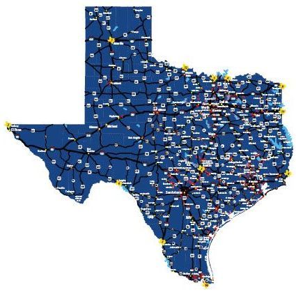 a map of the state of texas with a lot of roads