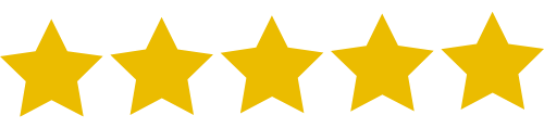 Five yellow stars are lined up in a row on a white background.