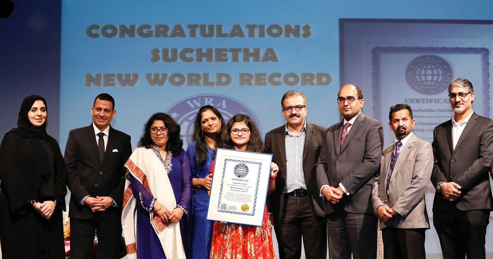 Most Languages Sung during one Concert: world record set by Suchetha Satish