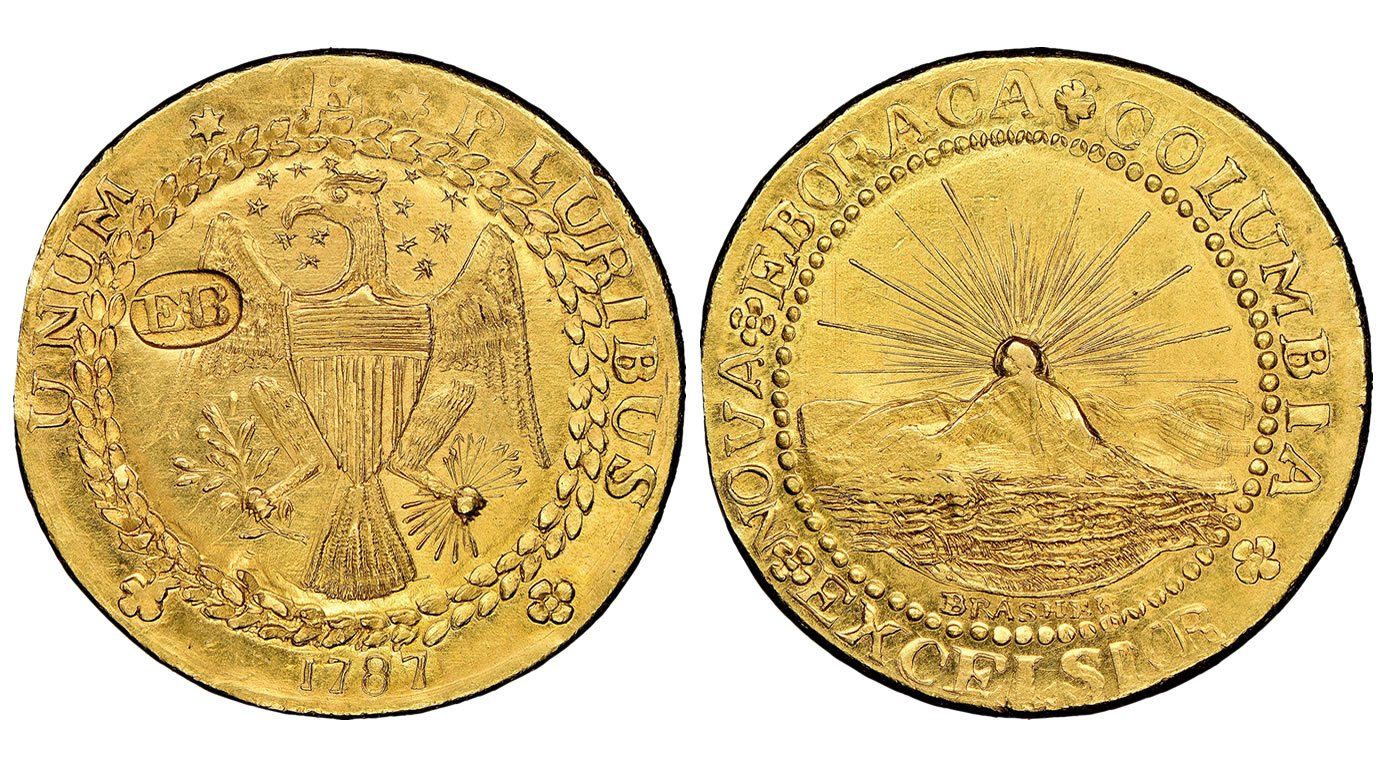 Most expensive coin sold at auction: world record set by The 1787 New York-Style Brasher Doubloon