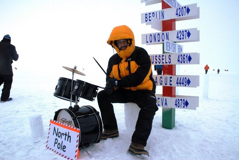 World's first person to play drums at the North Pole, world record set by Andrei Rosu
