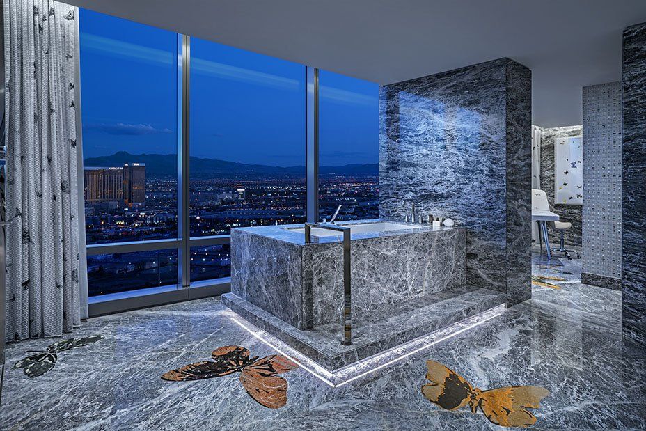   British artist Damien Hirst has unveiled a hotel suite where a two night stay costs  $200,000 for a minimum two-night stay at the Palms Casino in Las Vegas, setting the new world record for being the World's Most Expensive Suite, according to the World Record Academy. Photo: Courtesy of the Palms Casino Resort