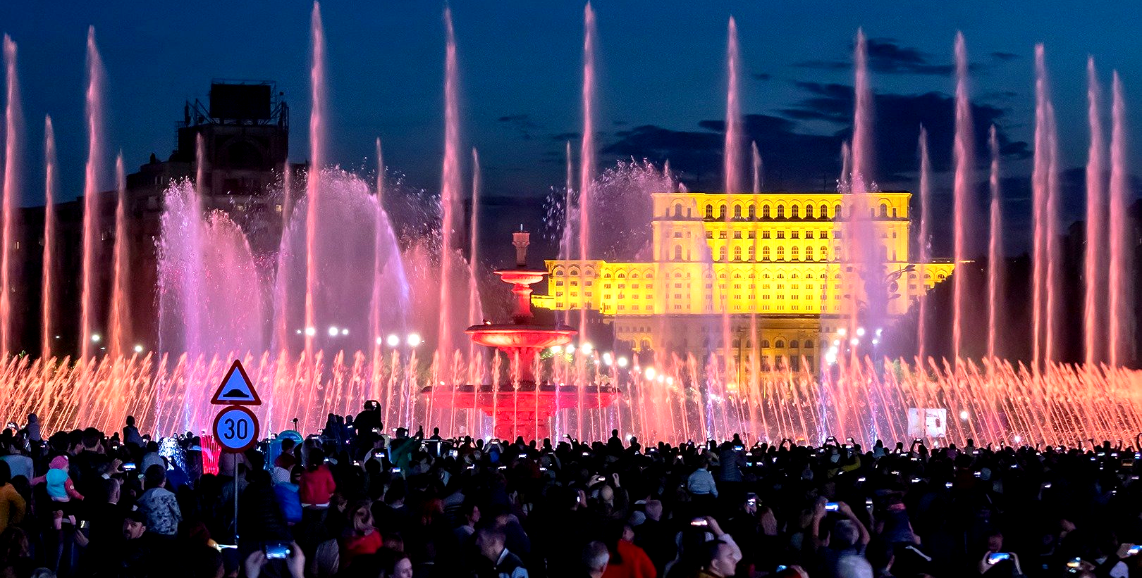 World's longest choreographed fountain system: Bucharest fountains