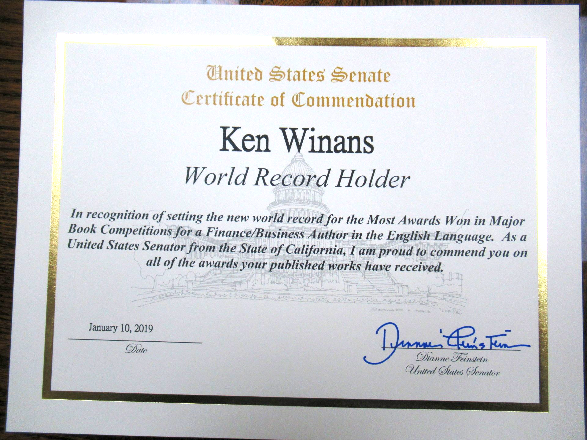 Most Awards Won in Major Book Competitions for a non-fiction Author: Kenneth Winans sets world record