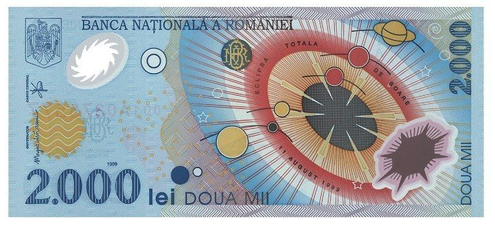 First banknote dedicated to a Solar Eclipse: Romania's 2000 Lei banknote sets world record