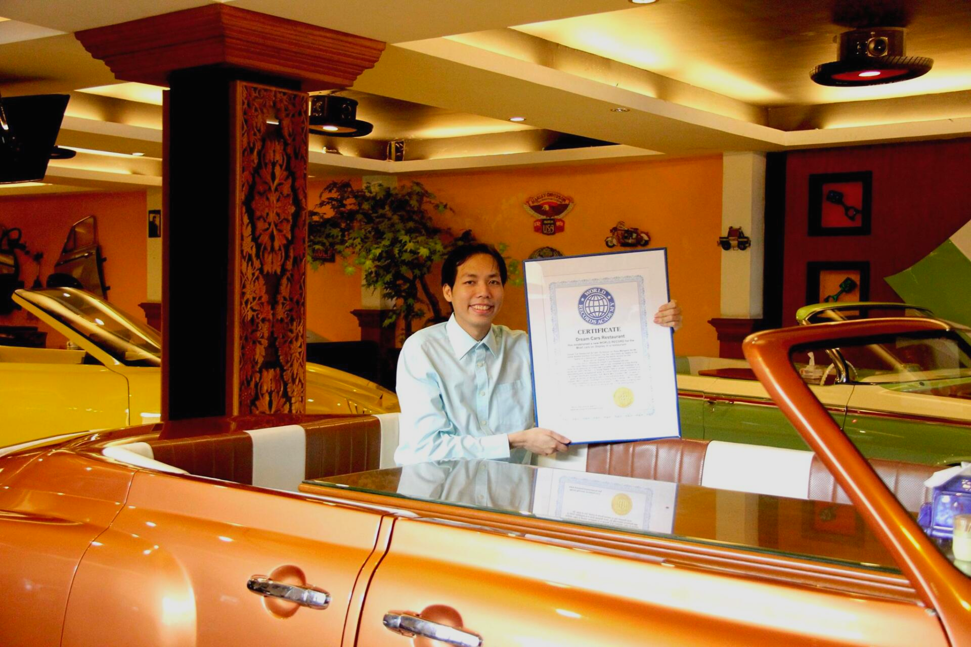 Most cars on display in a restaurant: Dream Cars Restaurant sets world record