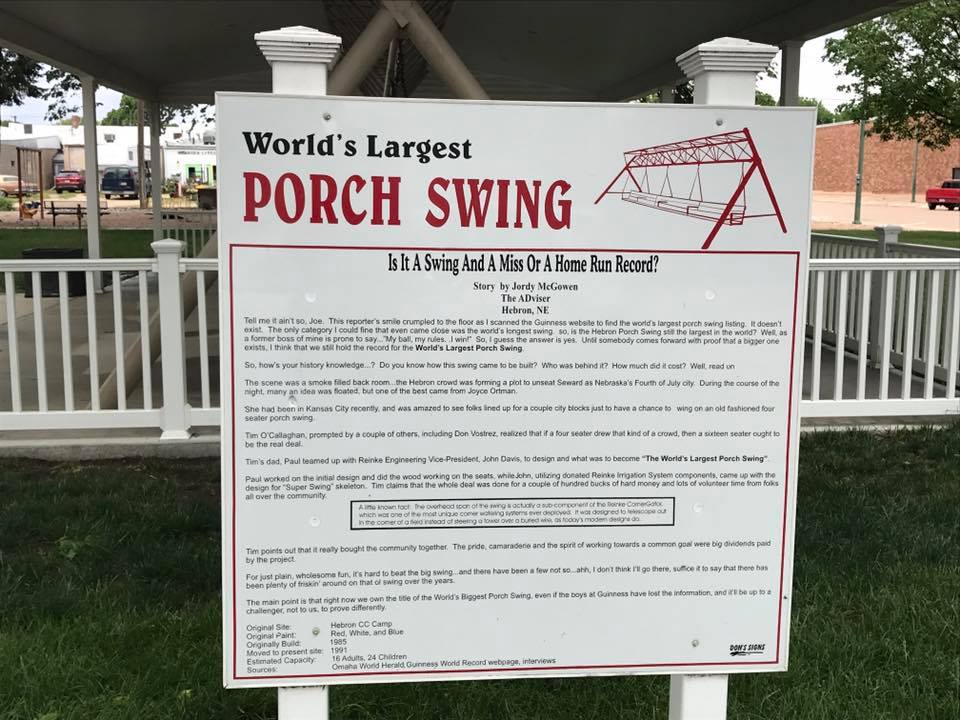 World's Largest Covered Porch Swing: Hebron, Nebraska sets world record