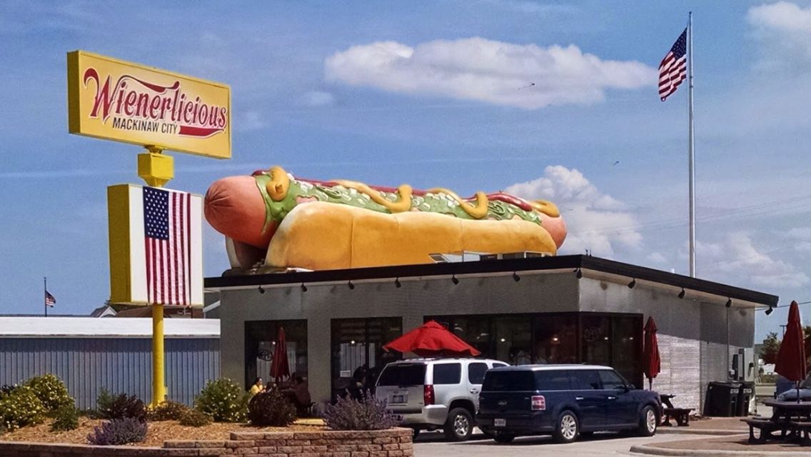 World’s Largest Spray Foam Hot Dog Sculpture: world record set in Mackinaw City, Michigan