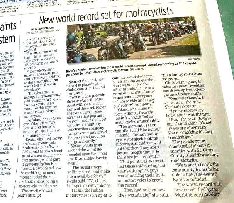 Longest Parade of Female Indian Motorcycle Riders: Indian Bike Week sets new world record
