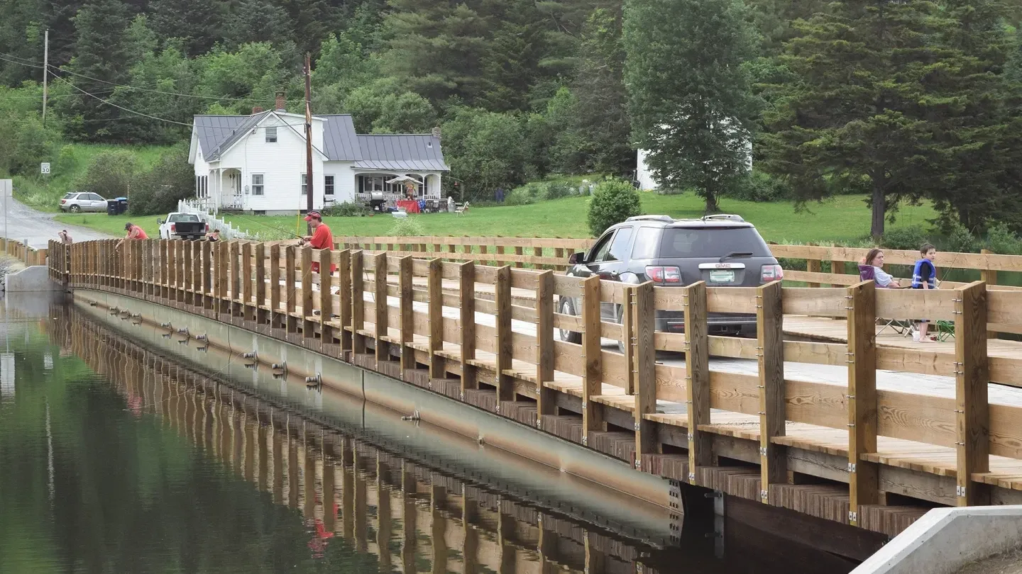 World's First FRP Floating Bridge, world record in Brookfield, Vermont