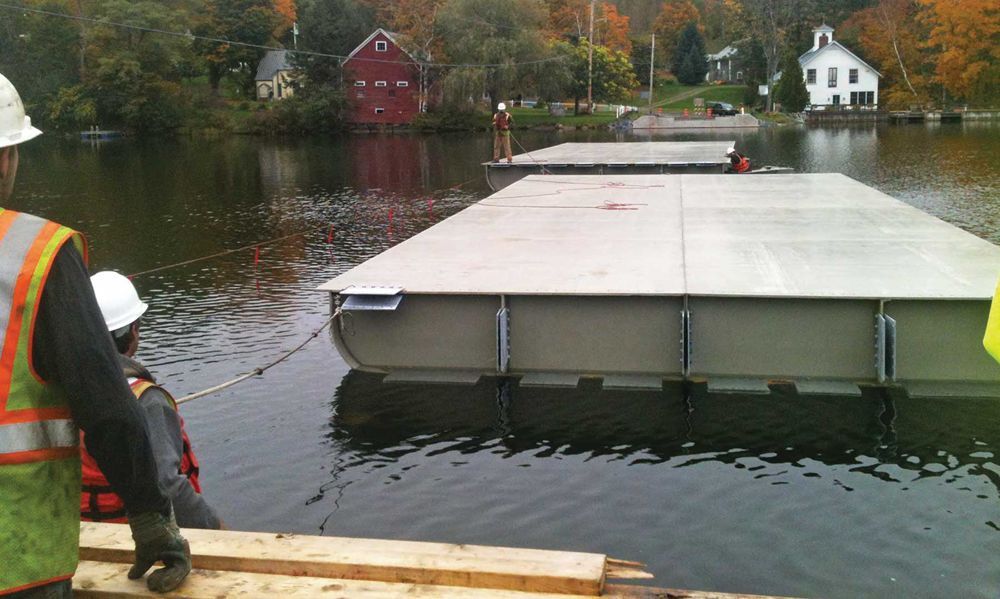 World's First FRP Floating Bridge, world record in Brookfield, Vermont