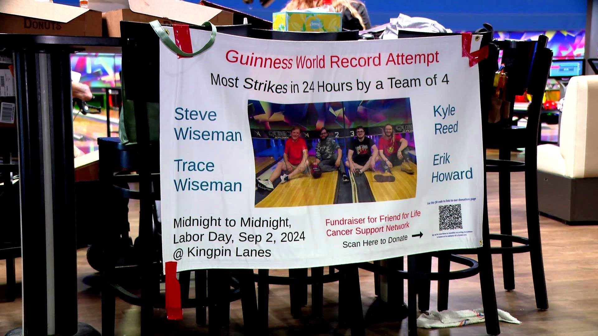 Most strikes in a 24-hour period in 10-pin bowling with four people, Kentucky bowling team sets world record