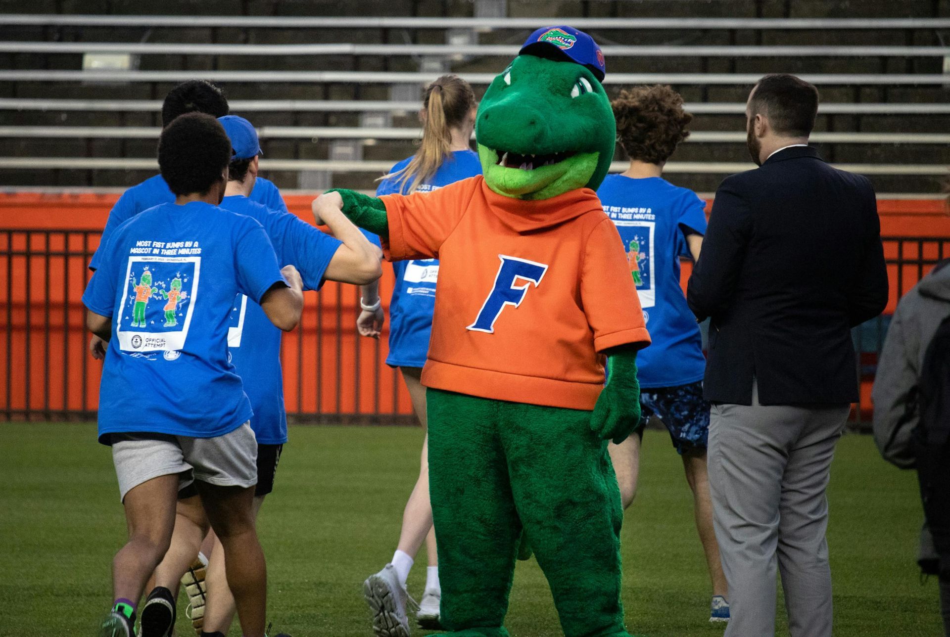 Most fist bumps by a mascot in three minutes, world record by the University of Florida
 