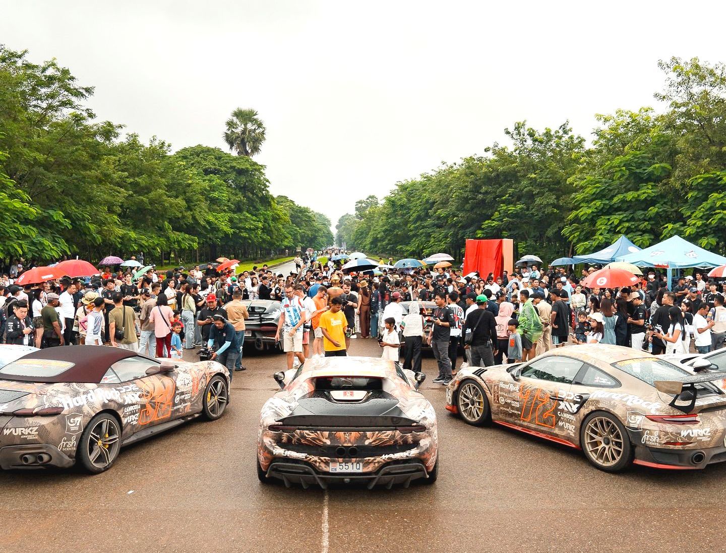 Largest gathering of super cars, world record set at the Angkor Archaeological Park, Cambodia