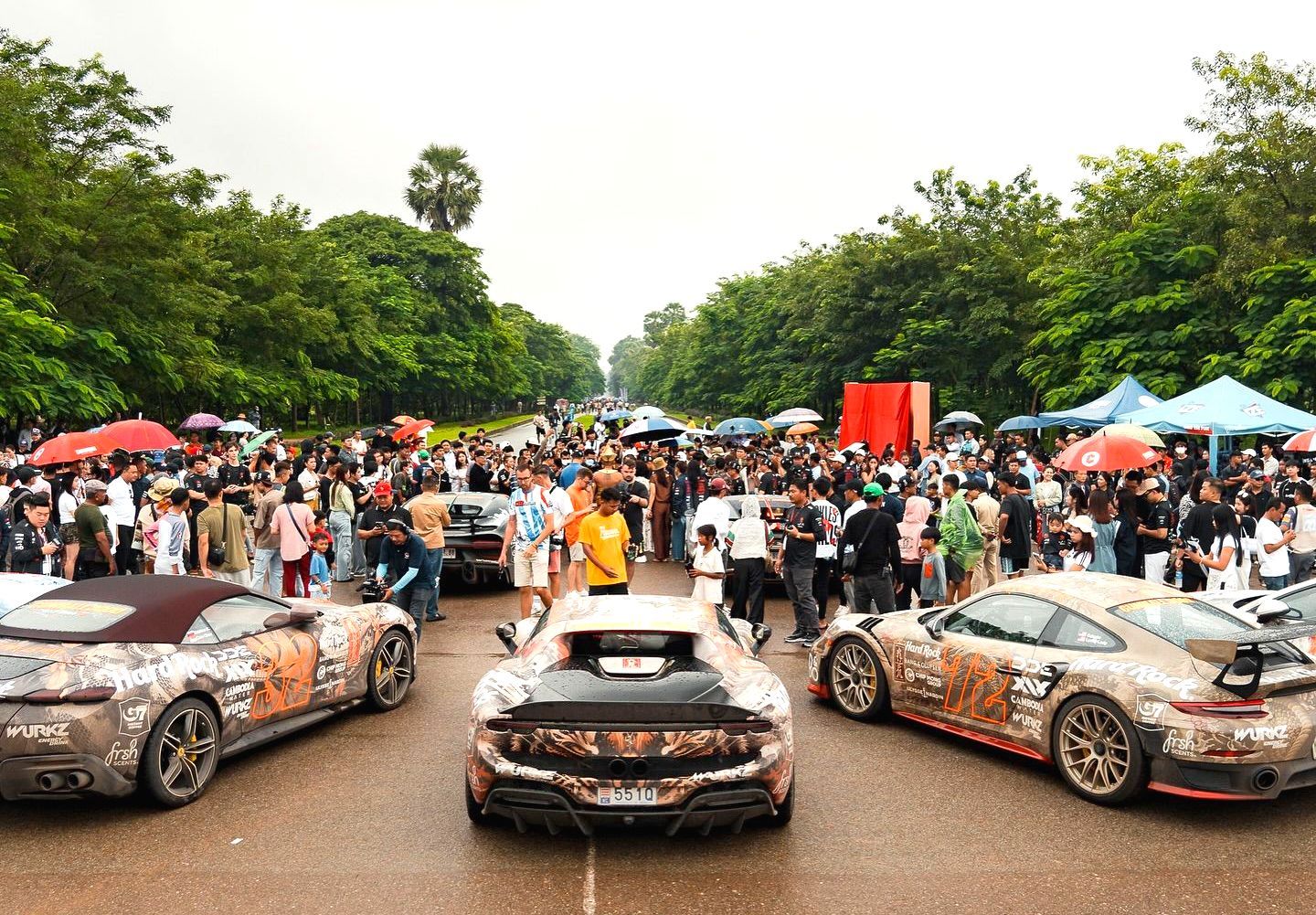 Largest gathering of super cars, world record set at the Angkor Archaeological Park, Cambodia