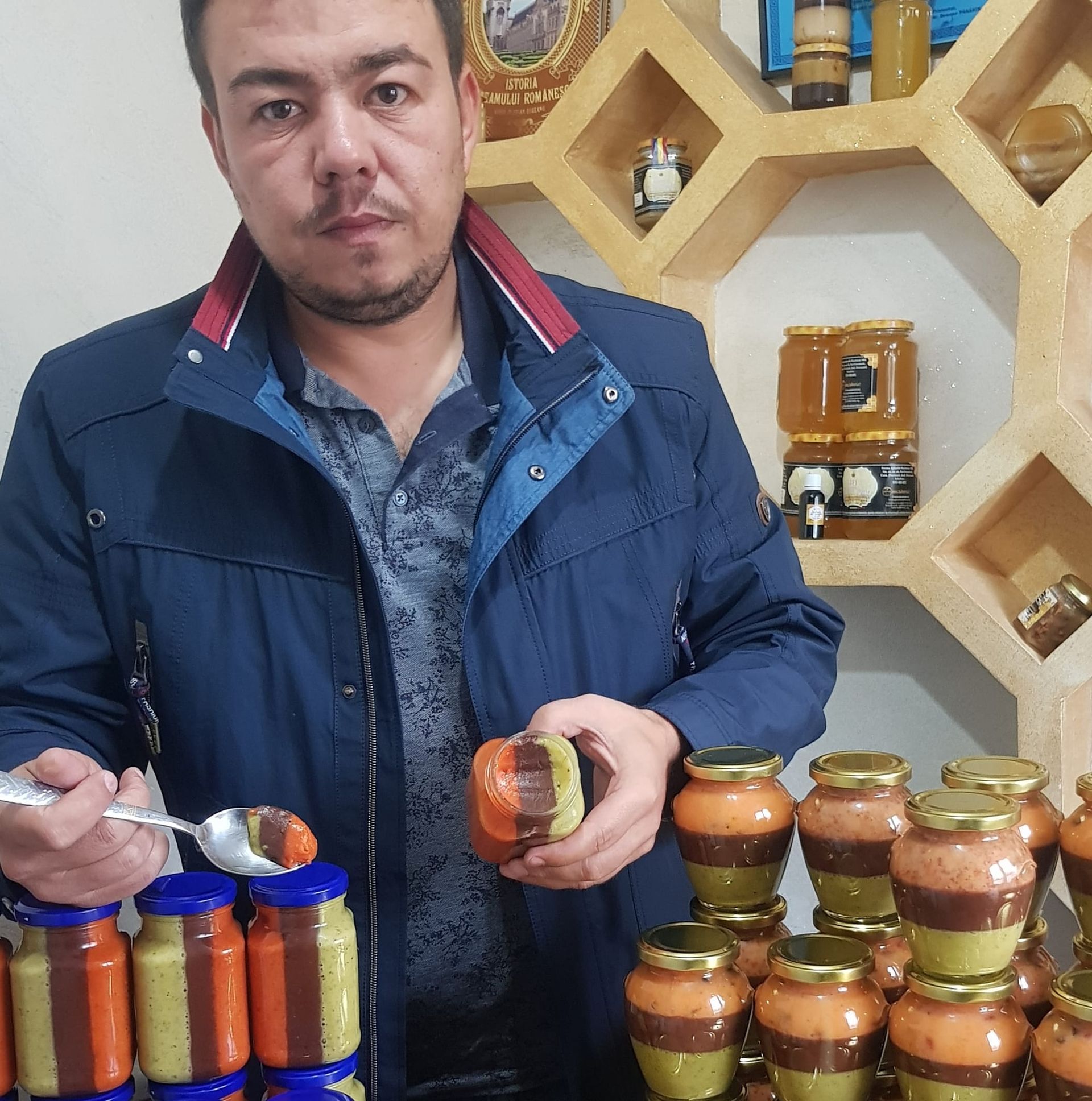 World's first honey jar with three vertical layers, world record in Botosani, Romania
