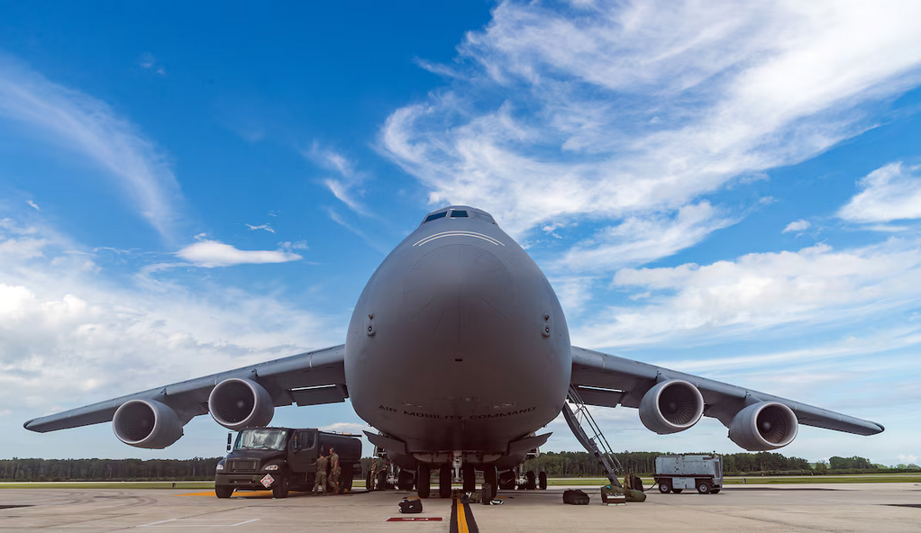 World's largest military transport aircraft, world record set by The Lockheed C-5M Super Galaxy World's largest military transport aircraft, world record set by The Lockheed C-5M Super Galaxy