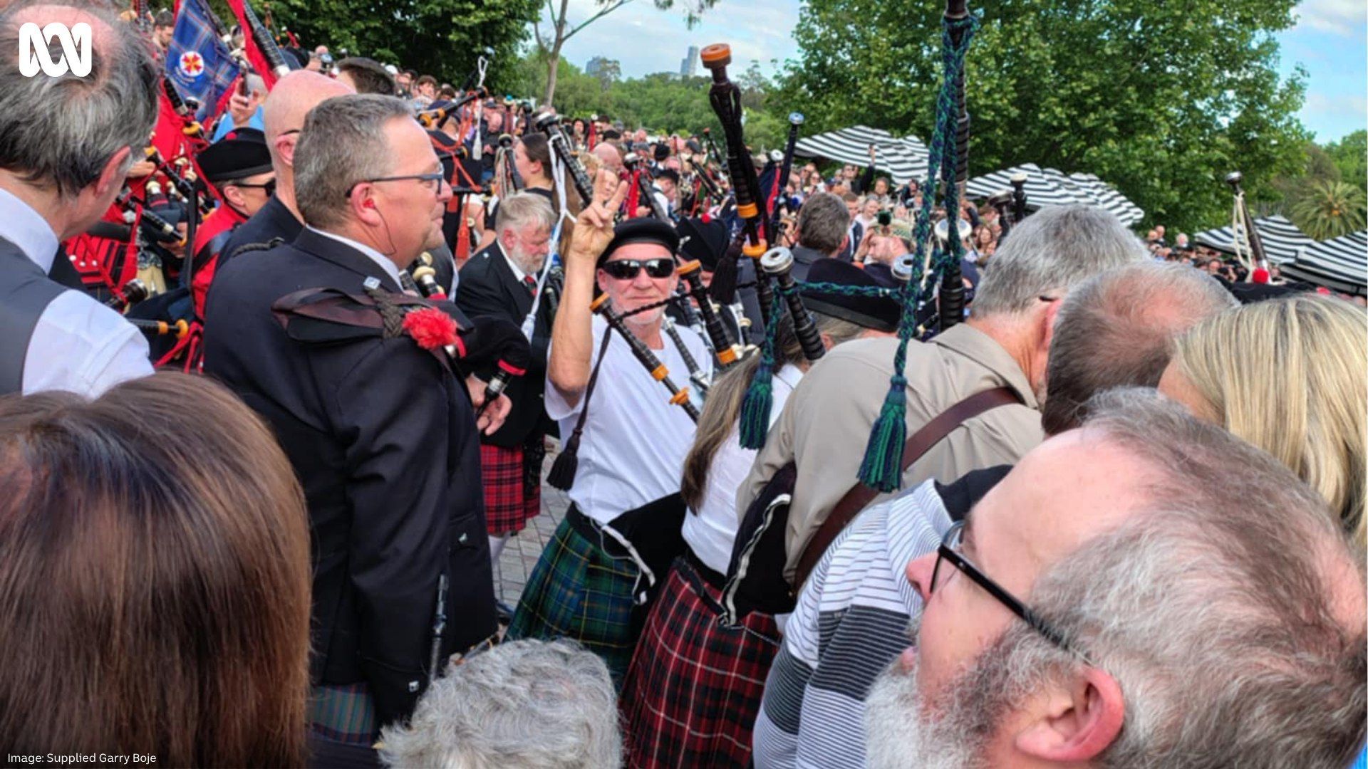 World's Largest Bagpipe Ensemble, world record in Melbourne, Australia
