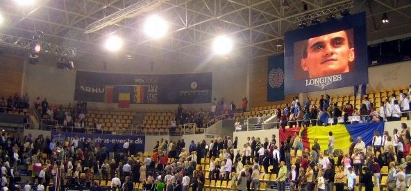 Largest indoor flag-the Romanian flag displayed at Aarhus WC
