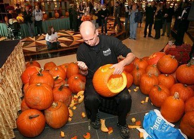 Fastest pumpkin carver--world record set by Steven Clarke 