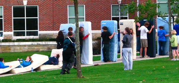Largest Human Mattress Dominoes-world record set by Juniata College