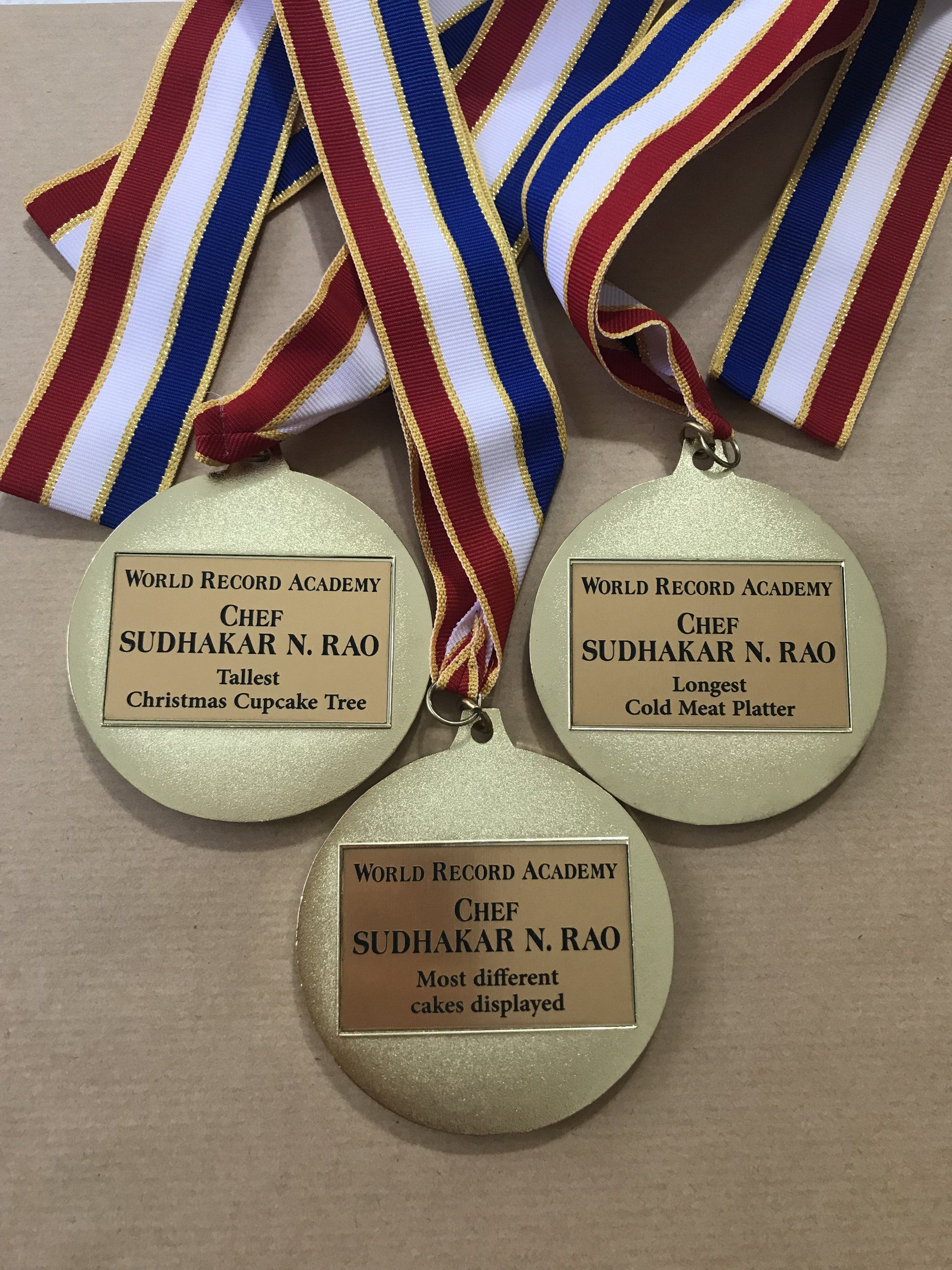 personalized world record holder medals for Chef Sudhakar N. Rao.