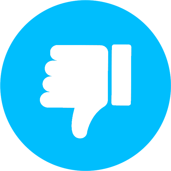A white thumbs down sign in a blue circle